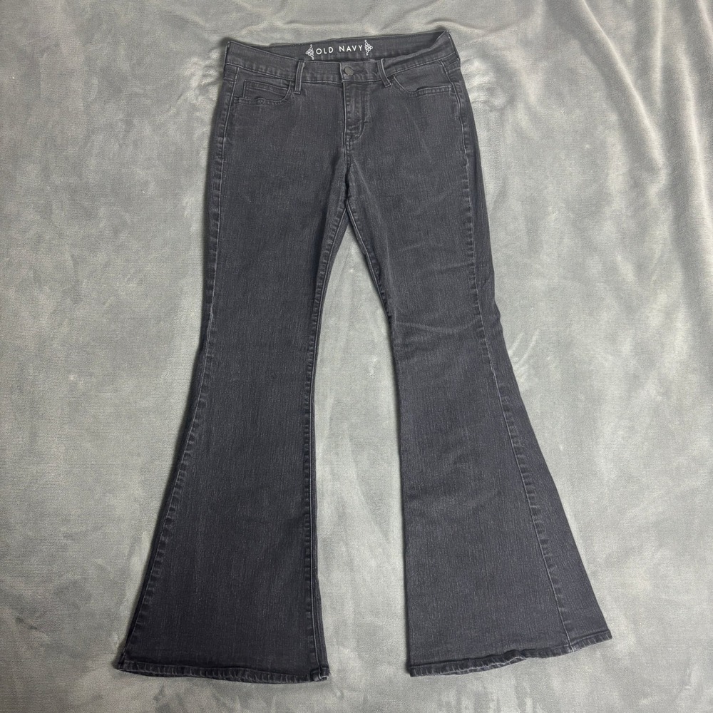 Old Navy Women's Size 6 Black Wash Flare Jeans Stretch Y2K Low Rise Bell Bottom